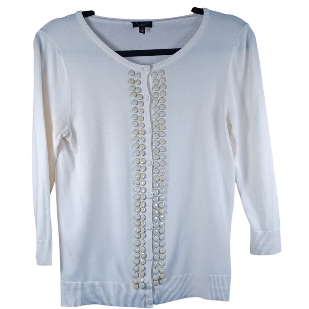 Talbots Petites Cream Beaded Cardigan Sweater White Ivory Button Front Size S - Picture 4 of 9
